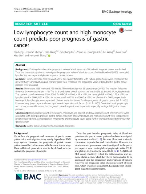 Pdf Low Lymphocyte Count And High Monocyte Count