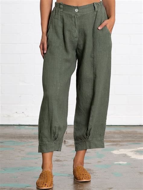 Summer Plus Size Linen Women Daily Loose Capri Pants With Pockets