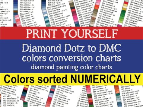 Printable Pdf Diamond Dotz To Dmc Colors Conversion Charts Etsy