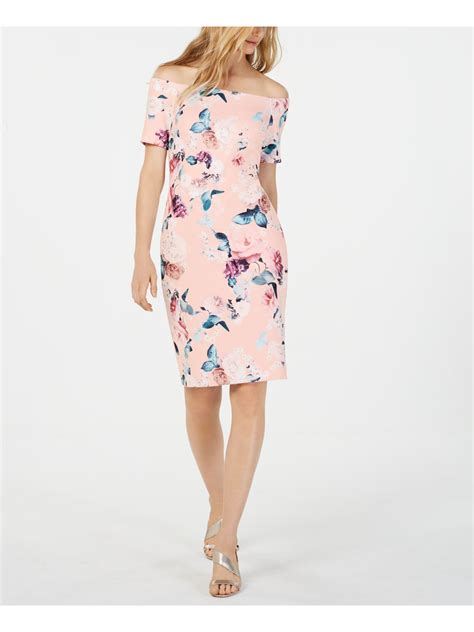 Calvin Klein 134 Womens New Pink Floral Print Off Shoulder Sheath Dress 8 B B Ebay