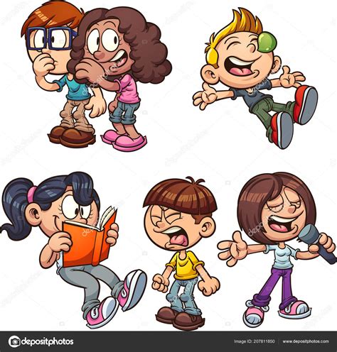 Cartoon Enfants Effectuant Différentes Actions Illustration Clip Art