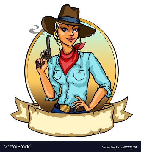 Pretty Cowgirl Holding Smoking Gun Royalty Free Vector Image
