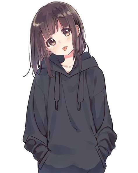 Anime Girl With Brown Hair And Hoodie
