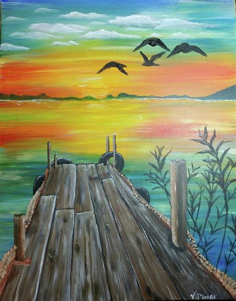 Sunset Dock Painting By Vesna Moore Fine Art America