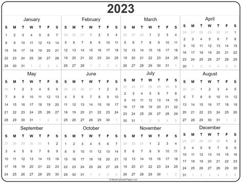 2023 Yearly Blank Calendar Template Free Printable Templates 2023