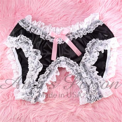 sissy panties for men lacy maid fully open unisex shiny black panties os ebay