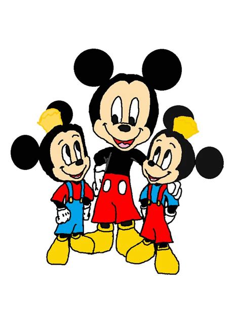 Mickey Mouse With His Twin Nephews Morty And Ferdie Mickey And