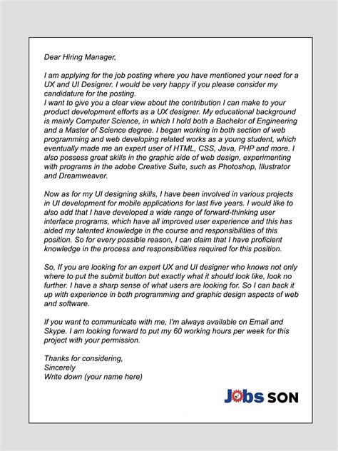 Sample Cover Letter For Ui Ux Designer