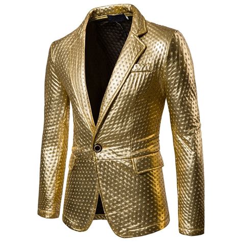 Gold Suit Mens Dot Embossing Casual Pu Leather Blazer 2017 Winter
