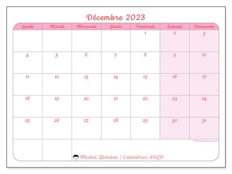 Calendrier décembre 2023 à imprimer 44LD Michel Zbinden MC