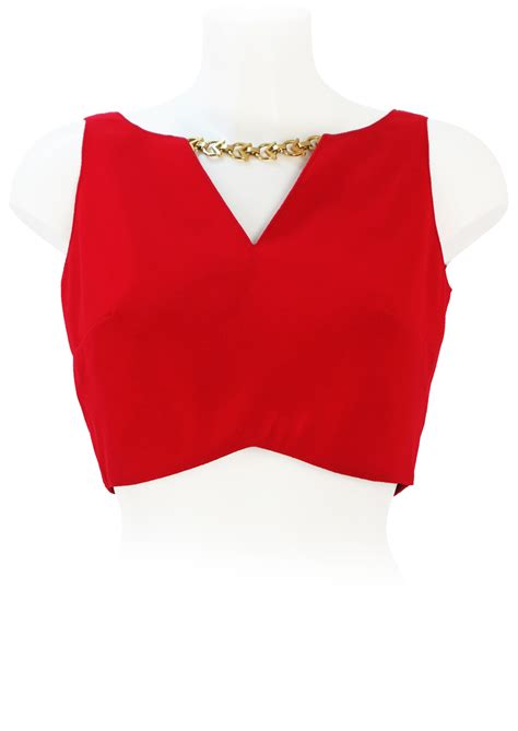 Red Sleeveless Crop Top With Decorative Gold Chains S Reign Vintage