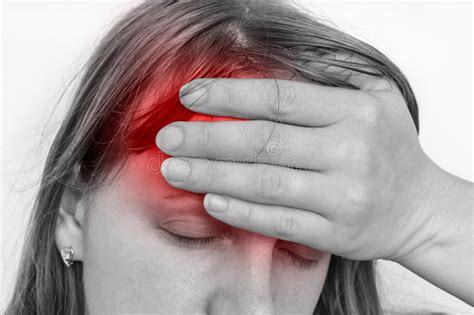 Woman With Headache Is Holding Her Aching Forehead Stock Photo Image