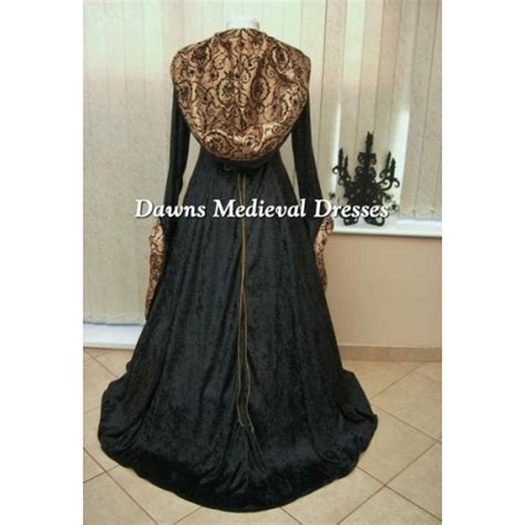 Medieval Renaissance Gothic Hooded Dress Black And Gold Dawns Medieval