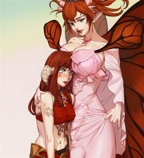 Rule 34 1futa 1girls Au Ra Balls Big Breasts Blush Breasts Bulge Butterfly Wings Cleavage