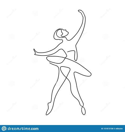 Continuous Line Drawing Of Girl Dancing Ballet Ballerina Concept