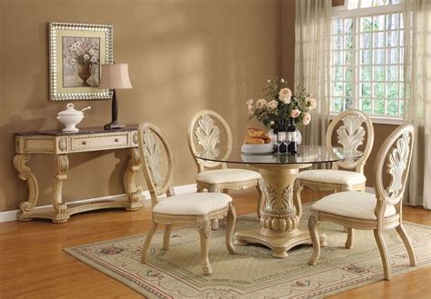 Glass top dining tables offer many features that are incomparable to other dining furniture. Coronado Antique White Finish Solid Wood Pedestal Glass ...