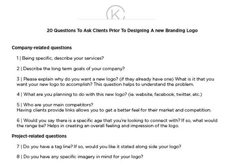 20 Questions To Ask Clients Prior To Designing A Branding Logo