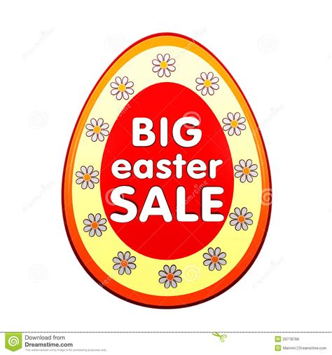 Big Easter Sale In Red Egg Shape Label With Flowers Stock Illustration - Illustration of label ...