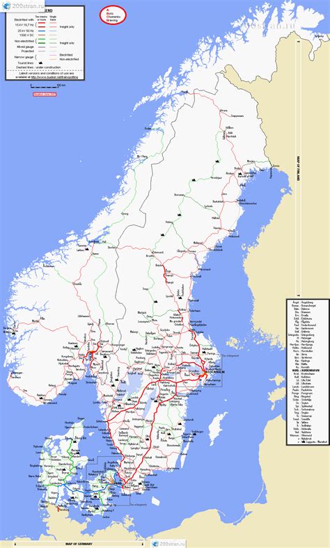 Карта железных дорог Швеции Map Of Railways In Sweden