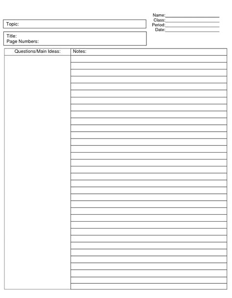 Blank Cornell Notes Template Notes Word Doc