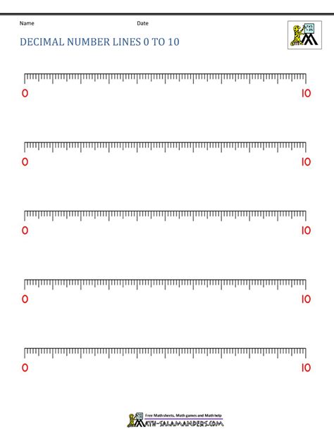 A Set Of Empty Decimal Number Lines From 0 To 10 Printable Number Line
