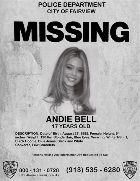 Sasha Pieterse As Andie Bell Missing Poster Girl Guides Missing Posters Cool Girl