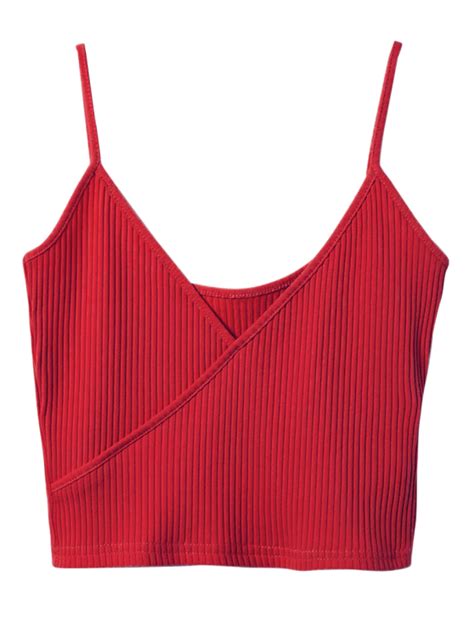 Ribbed Surplice Cropped Cami Tank Top WINE RED: Tank Tops ONE SIZE | ZAFUL png image