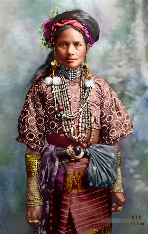 Colorized Vintage Portrait Of A Women From The Ignet Tribe In Northern Philippines Circa