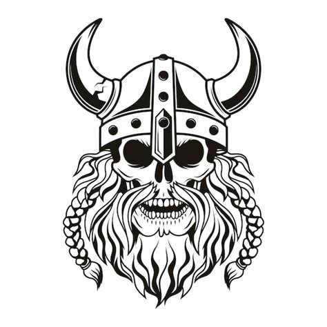 Cráneo De Guerrero Vikingo Con Casco Con Cuernos Ilustración Vectorial