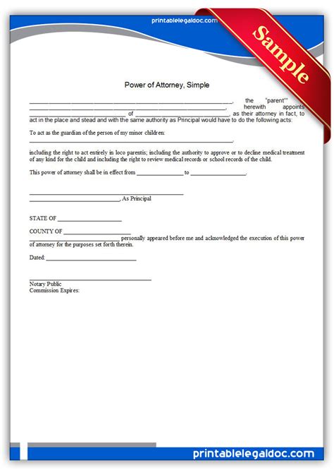 A Simple Power Of Attorney Form That Is Free Sample Power Of Attorney