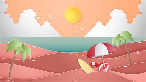 Creative Illustration Summer Background Concept With Landscape Of Beach