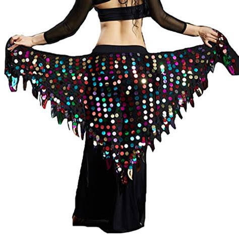 Buy Lauthen S Women Belly Dance Hip Scarf Sequins Mesh Triangle Wrap Skirt Waist Chain Black At