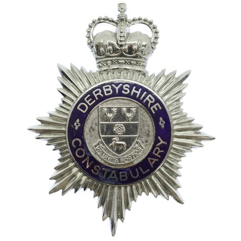 Derbyshire Constabulary Enamelled Hemet Plate Queens Crown