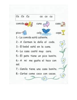 Lectura de las sílabas Ca Co Cu by Elena Simo TpT