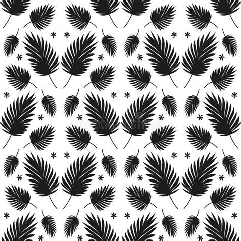 Seamless Pattern With Monochrome Tropical Palm Leaves Stock Vector