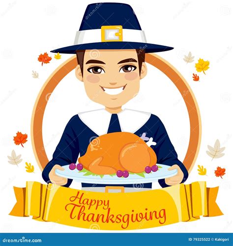 Happy Thanksgiving Pilgrim Man Stock Vector Illustration Of Label