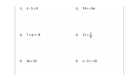 one step equations integers worksheet