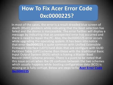 Acer Error Code 0xc0000225