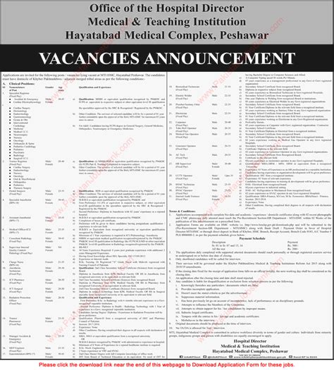 Hayatabad Medical Complex Peshawar Jobs July 2019 MTI Application Form