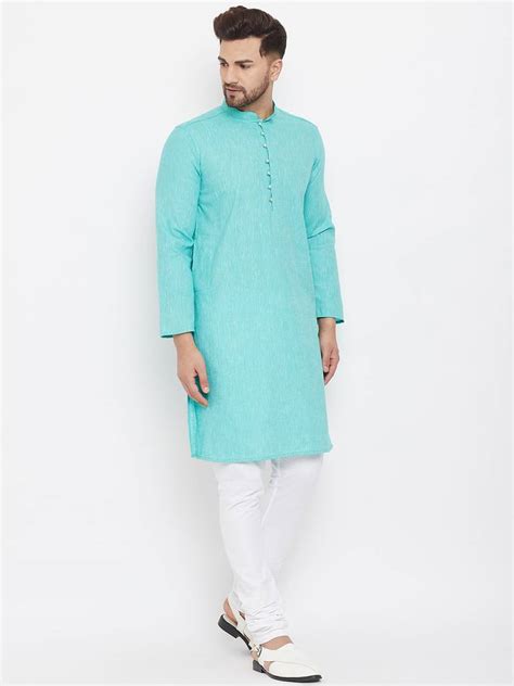 Blue Plain Cotton Men Kurtas Even 3490462