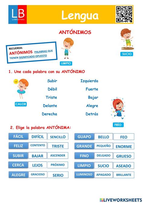 Ejercicio Interactivo De Antónimos Para 2º Primaria 5ºprimaria Spanish