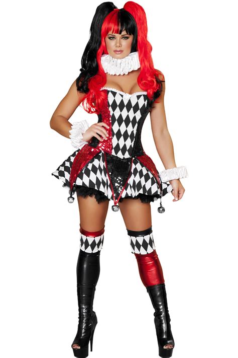 Sexy Adult Women Court Jester Cutie Clown Harlequin Costume Halloween