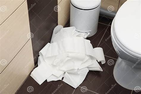 Unrolled Toilet Paper On Floor Stock Image Image Of Everyday Mounted