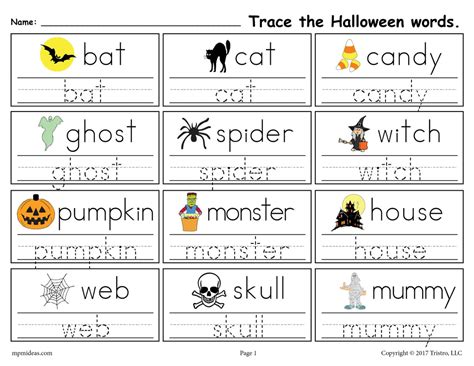 Printable Halloween Words Handwriting And Tracing Worksheet Supplyme