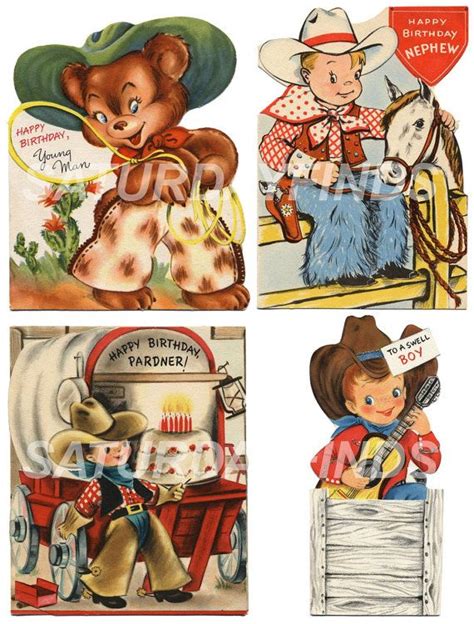 Happy Birthday Cowboy Boys Birthday Vintage Greeting Cards Etsy