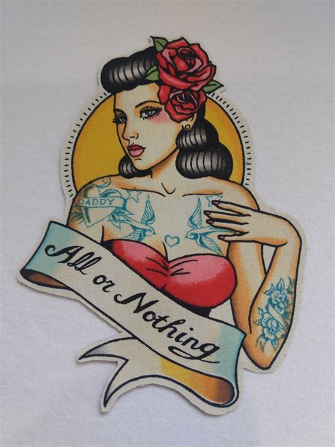 Iron On Patch Pin Up Girl Applique Iron On Tattoo Art Old Etsy