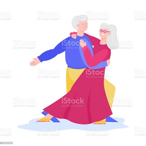 Old Senior Couple Dancing A Slow Dance Isolated On White Background Stock Illustration