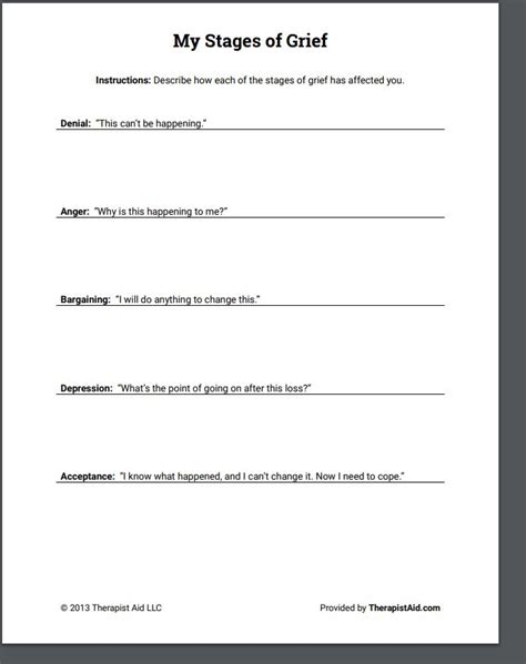 My Stages Of Grief Worksheet Stages Of Grief Grief Therapy Worksheets