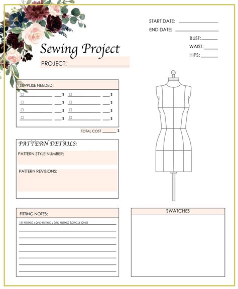 Sewing Project Planner Printable - Printable Word Searches