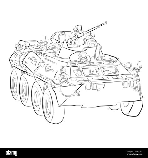 Drawing Of Wheeled Armor Vehicles On An Isolated Background Concept Of
